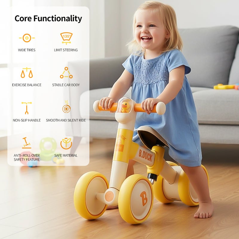 B.Duck - Toddler Balance Bike, Adjustable handlebar, Anti-slip Handle & Wheels, Indoor/Outdoor Ride, Yellow, 1.5- 3 Y - Image 2